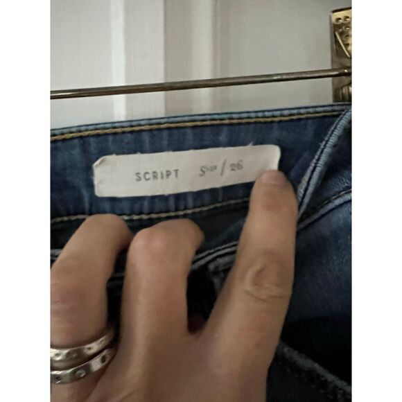 Anthro Pilcro and the Letterpress script skinny jeans raw uneven hem with patchw - Picture 4 of 7